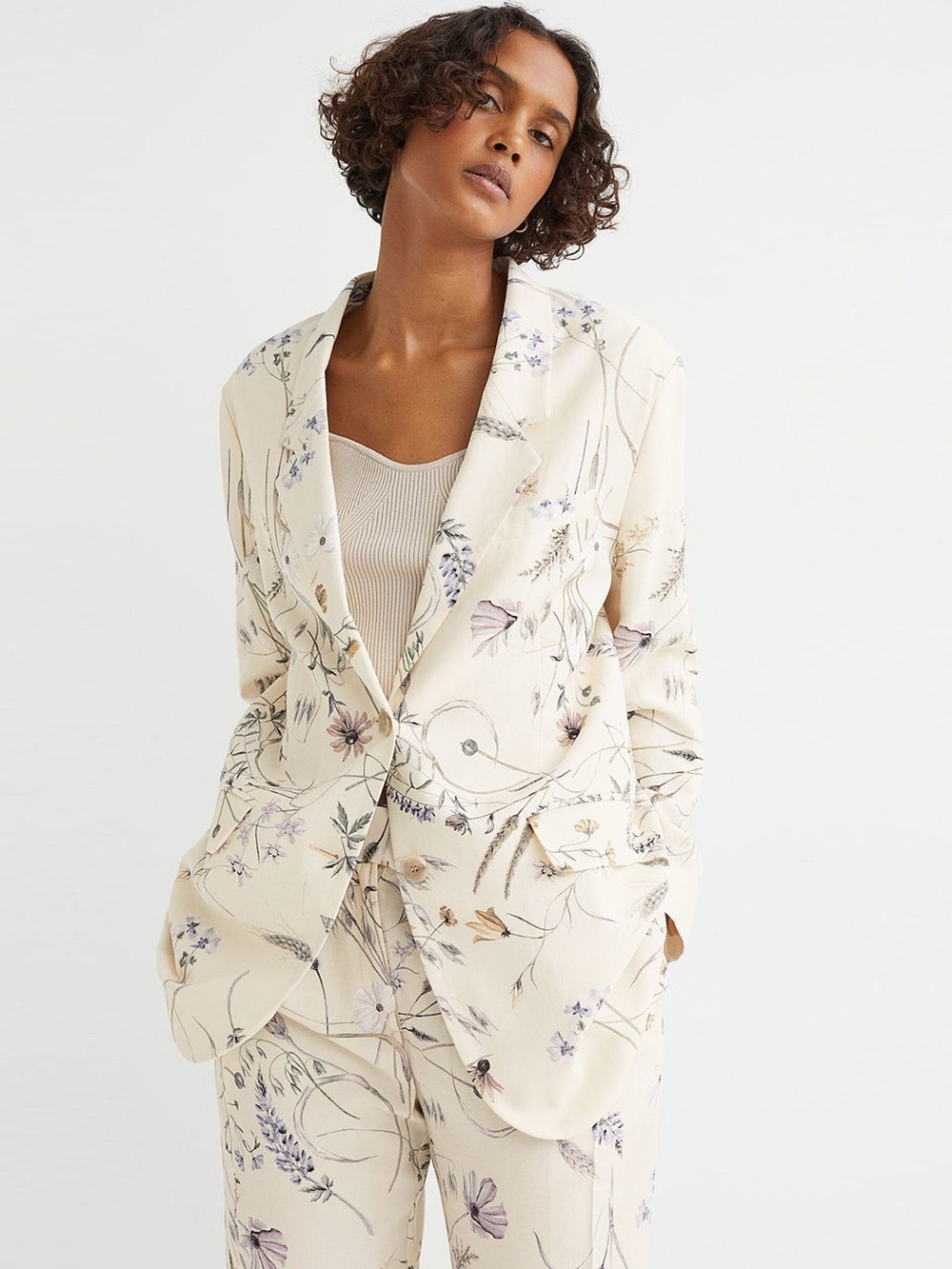 H&M Cream Floral Lounge Blazer with Soft colors Print Women’s XS
